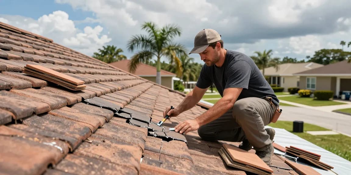 Expert tile roof inspection and repair process in Tampa, showcasing skilled craftsmanship and urgency for timely repairs.