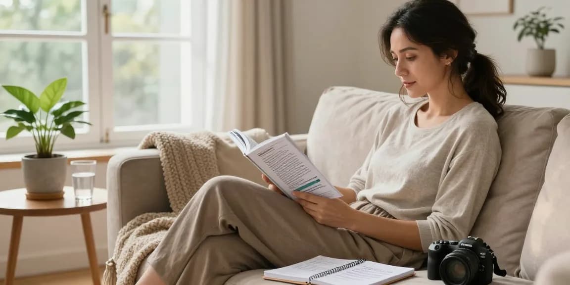 Woman reading about clonazepam side effects in a calm home setting
