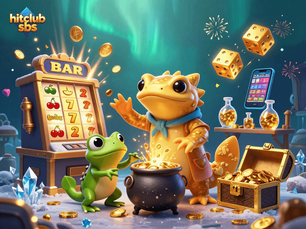 Experience thrill at hitclub sbs with a vibrant 3D illustration of an alchemist and casino elements.