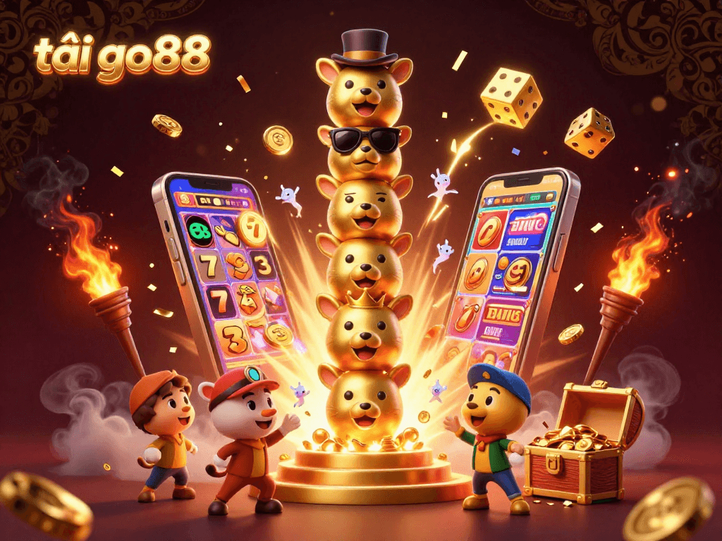 Tải go88 with a vibrant jackpot scene featuring a golden totem pole and explosive slot machine action.