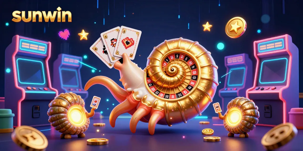 Win big with sunwin's engaging 3D casino illustration showcasing vibrant game elements and exciting characters.