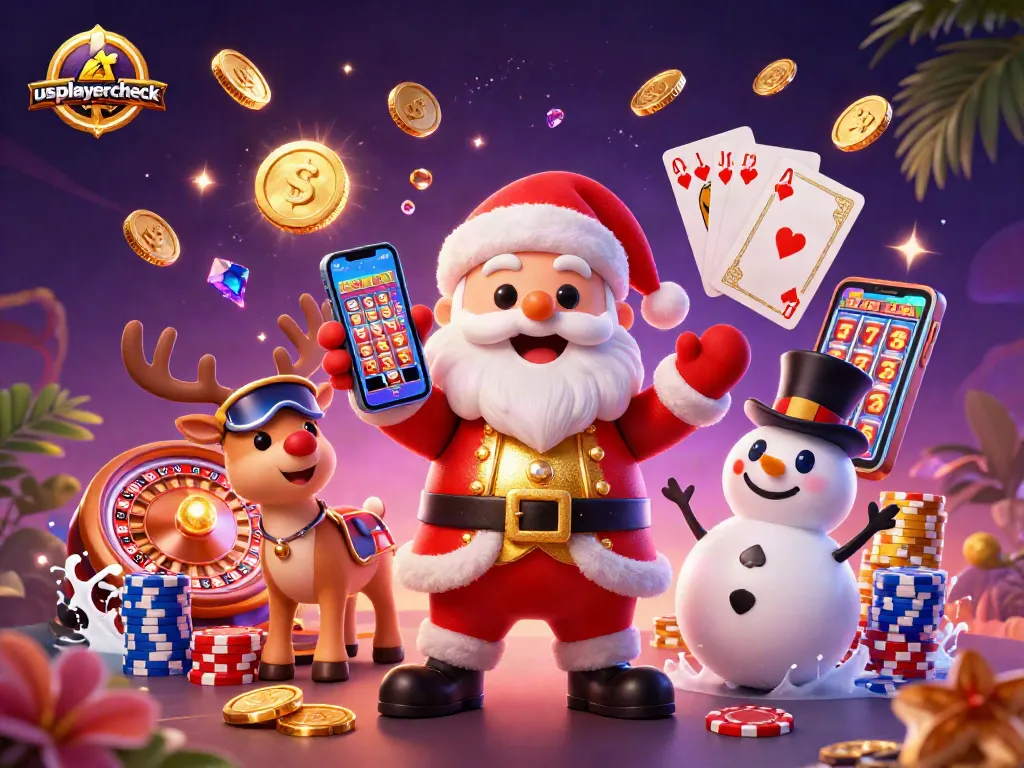 Experience the thrill of usplayercheck with Santa and friends celebrating casino wins!