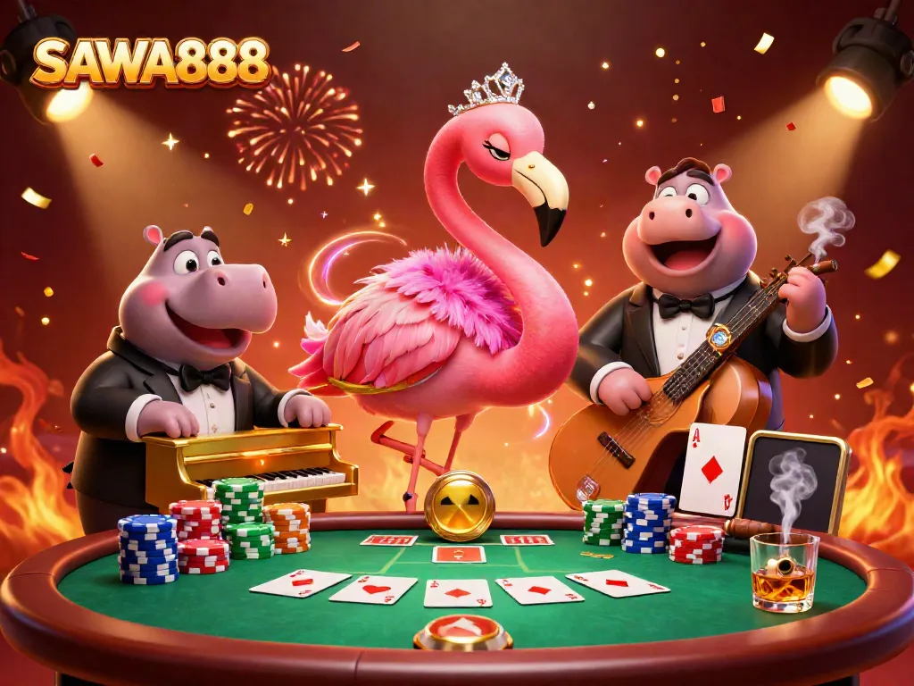 Play exciting games at SAWA888 with vibrant casino atmosphere and engaging characters.