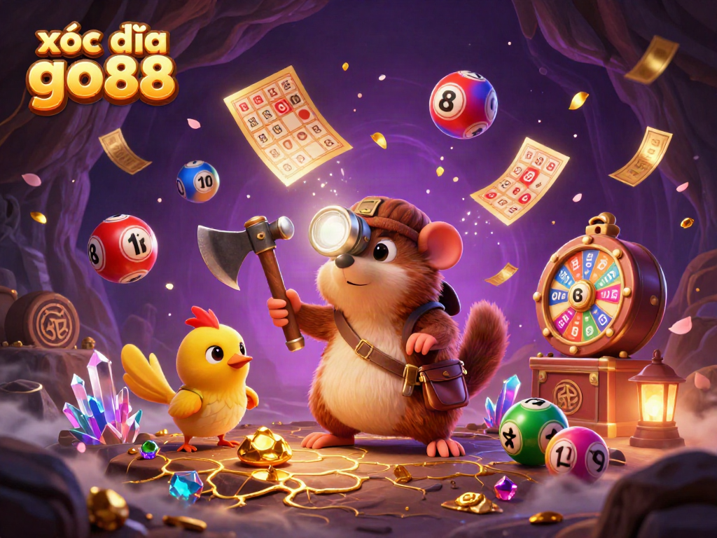 Experience the thrill of xóc đĩa go88 with a vibrant treasure scene full of games and excitement.
