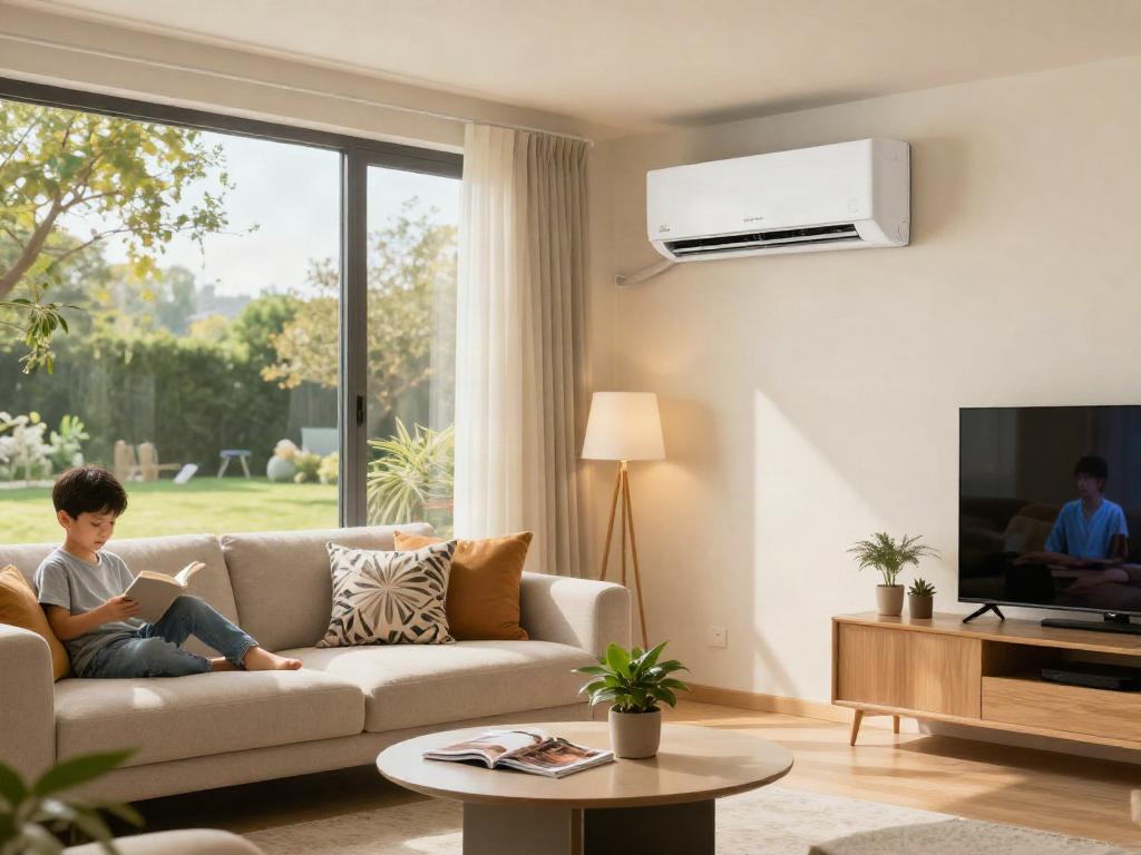 Effortlessly cool 18k mini split air conditioning unit in a stylish living room