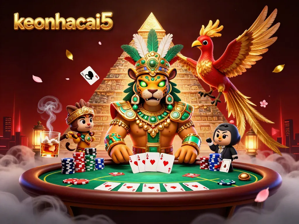 Bet on keonhacai5 as Mayan jaguar priest and quetzal bird animates poker excitement.