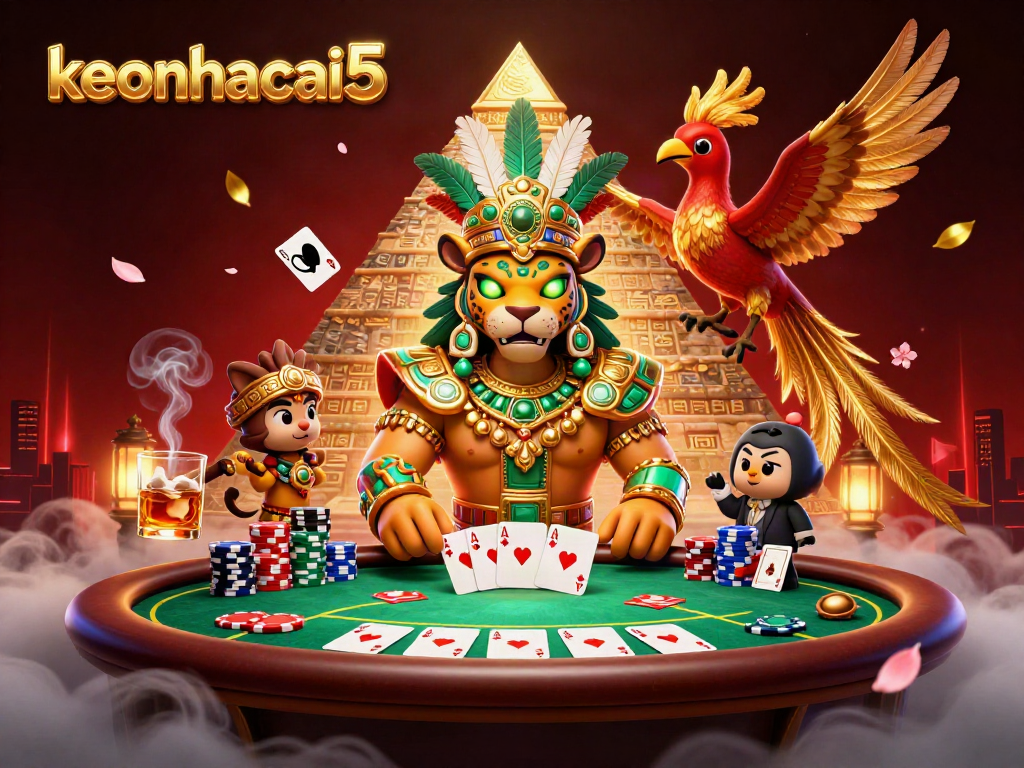 Bet on keonhacai5 as Mayan jaguar priest and quetzal bird animates poker excitement.