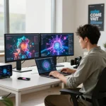 Engaging workspace with AI technology applications, showcasing sex ai innovations in creative development.