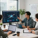 Team utilizing motion ai technology in a bright collaborative workspace.