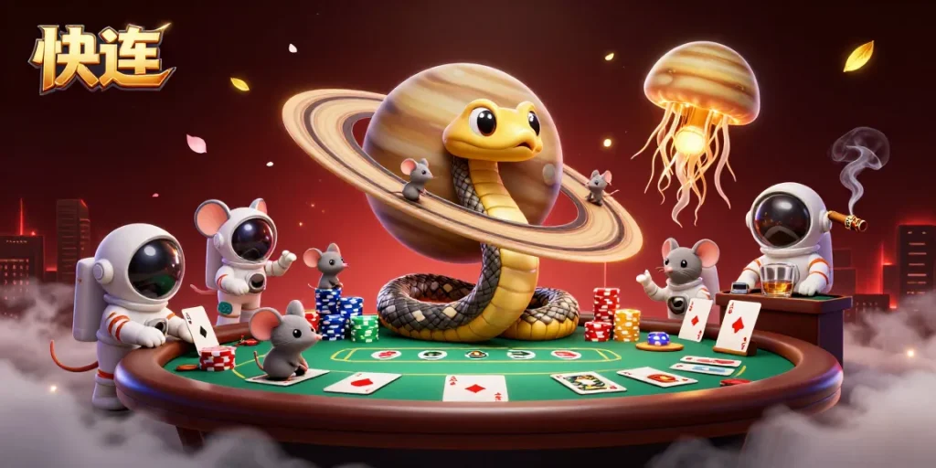 快连 offers exciting gaming experiences with astronaut mice betting on a roulette-themed Saturn, capturing the fun of gambling.