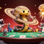 快连 offers exciting gaming experiences with astronaut mice betting on a roulette-themed Saturn, capturing the fun of gambling.