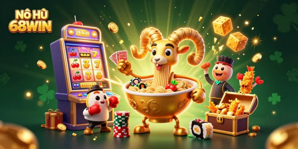 Nổ Hũ 68WIN delivers exciting jackpot action with vibrant characters and casino-themed elements