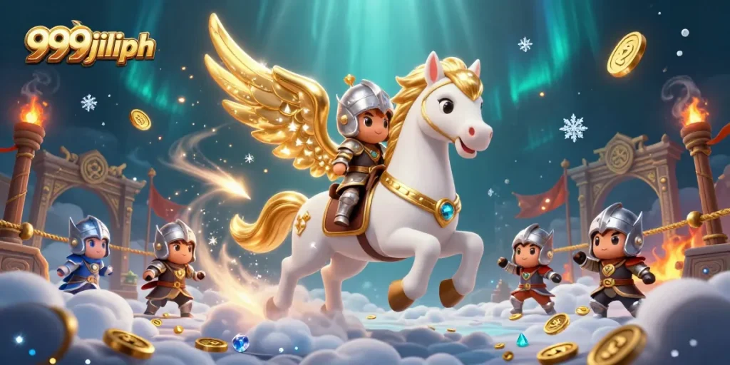 Experience thrilling wins with 999jiliph as a celestial horse leads an epic gaming adventure.