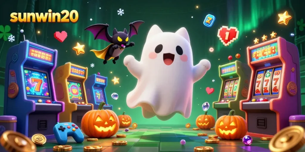 Experience thrilling gaming adventures with sunwin20 in a haunted casino scene featuring ghost cats and jackpots.