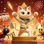 Spin the reels with 88vv's Egyptian casino scene featuring a mummy cat and vibrant elements.