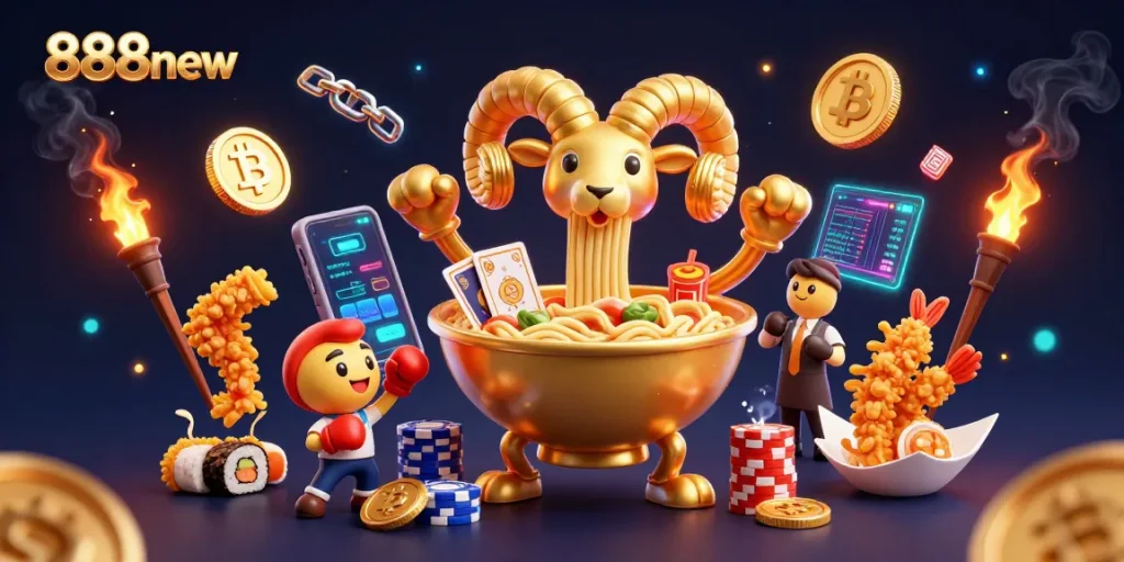 Experience thrilling gambling with 888new’s cartoon characters in a vibrant casino scene.