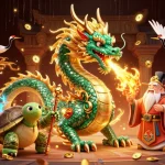 Experience exhilarating gameplay and winning moments with okfun's vibrant casino scene featuring dragons and lucky symbols.