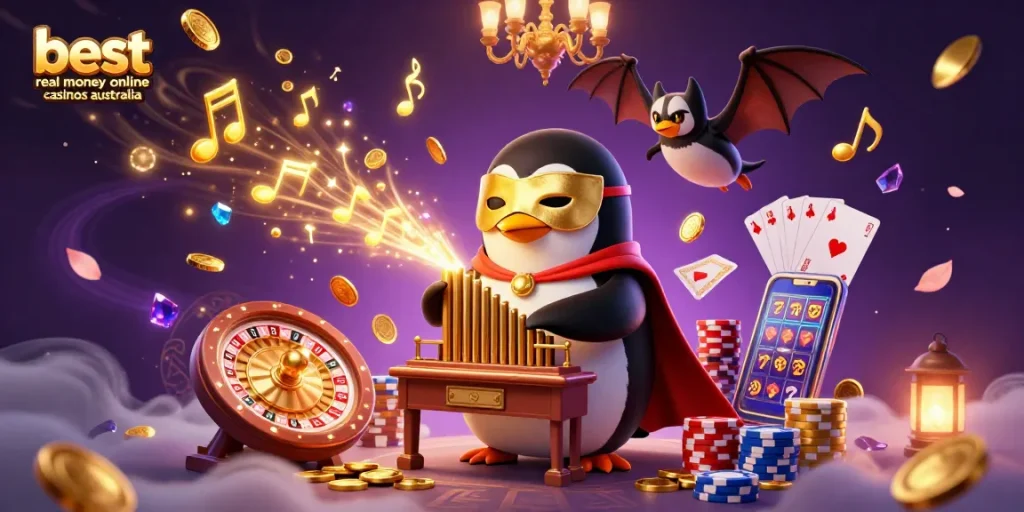 Experience the thrill at the best real money online casinos Australia with vibrant 3D casino illustrations.