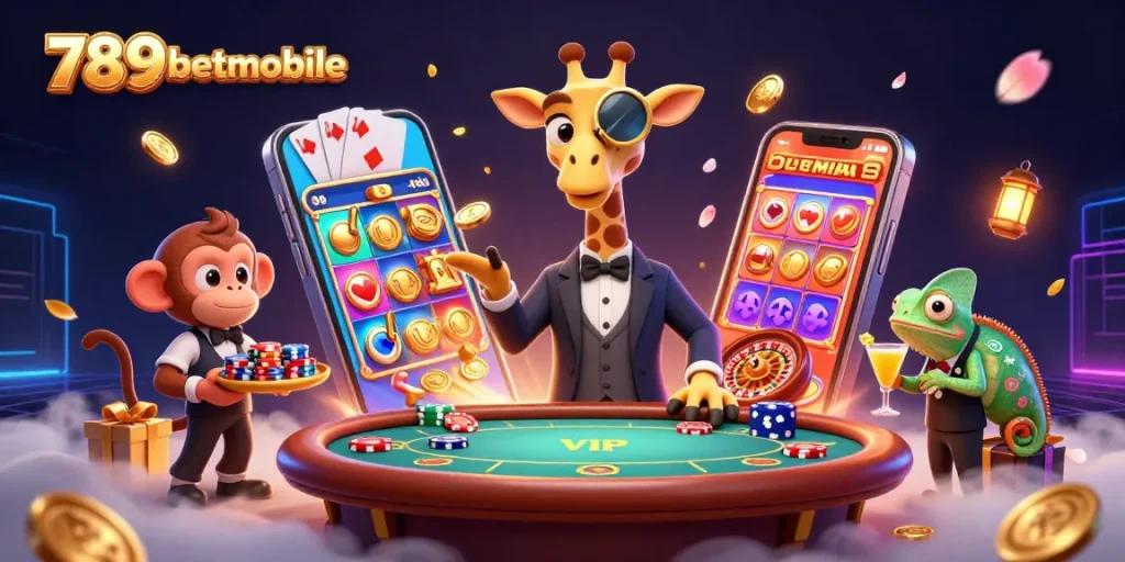 Engage in thrilling gameplay at 789betmobile with vibrant characters and dynamic casino visuals.