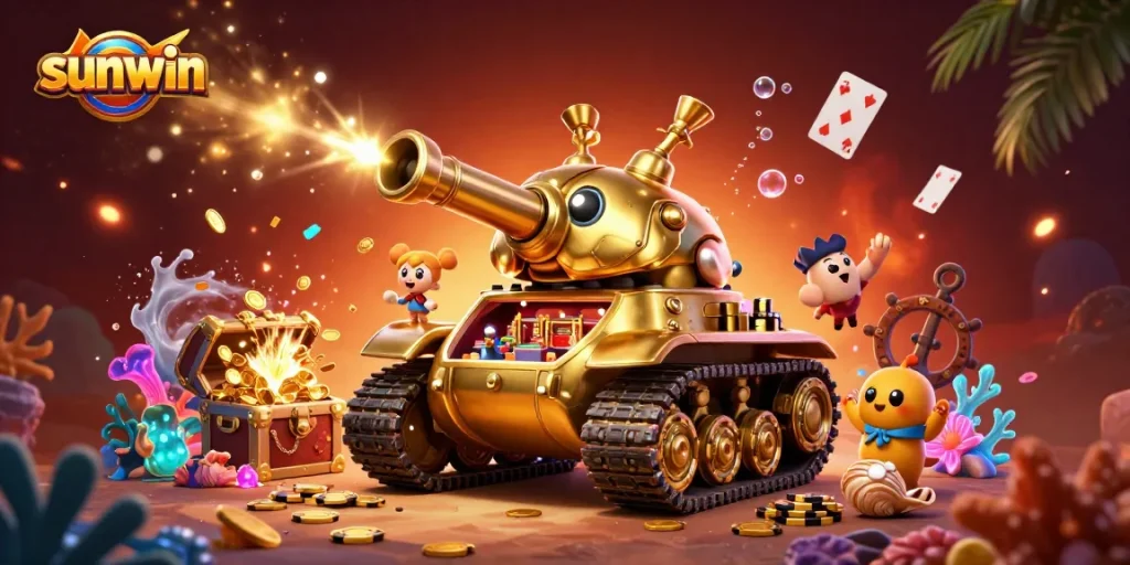 Engage with sunwin's vibrant casino scene featuring golden beetle tank and underwater treasures.