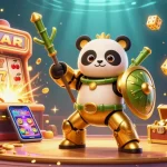 Experience 11WIN's vibrant casino excitement with an ultra-detailed 3D robot panda scene featuring jackpots.