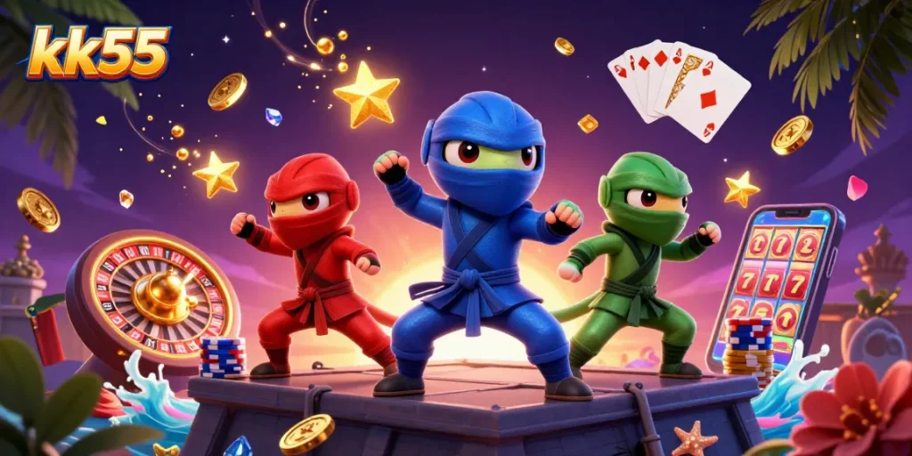 Experience thrilling gameplay with KK55's vibrant 3D ninja chameleons and casino action.