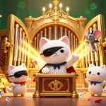 Play and win with 11WIN at a vibrant casino scene featuring a phantom cat, gold treasures, and acrobatic mouse.