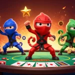 Engage with the vibrant scene at trang chủ chính thức rr88 featuring ninja chameleons in action at a poker table.