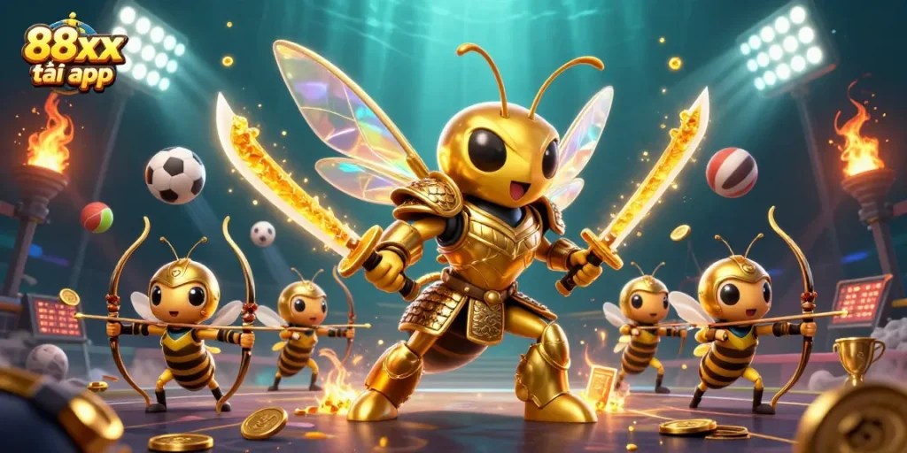 Join the excitement of 88xx tải app with a thrilling scene of gambling and sports elements.