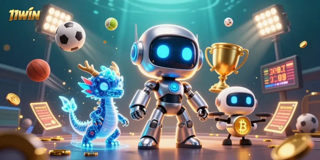 11WIN offers thrilling sports betting experiences, showcased by vibrant 3D casino characters.