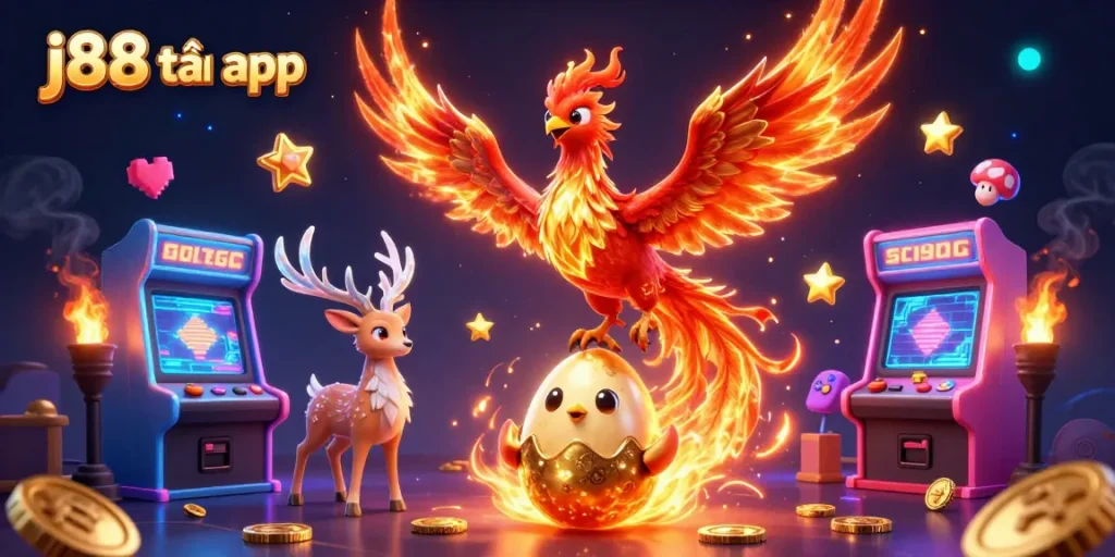 Experience vibrant gaming thrills with j88 tải app in this dynamic 3D casino illustration.