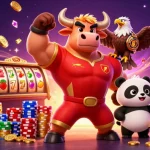 Win big with open88 tải app: vibrant 3D casino scene featuring a victorious bull mascot!