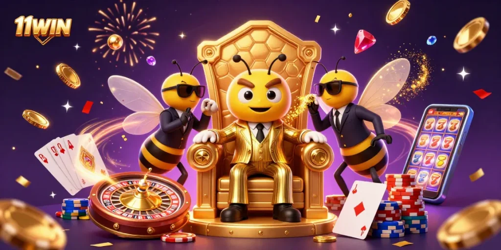 Experience thrilling gameplay with 11WIN's high-stakes casino fun featuring a bumblebee mob boss.
