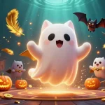 Experience the excitement of betting at 58win com while enjoying a vibrant casino scene featuring a ghost cat and vampire bat.