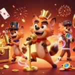 Experience vibrant gaming fun with 11WIN in a lively cartoon casino scene filled with action.