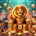 Experience the thrill of winning at 11WIN with a majestic lion king and vibrant casino elements.